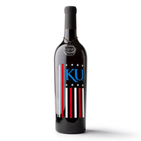University of Kansas Flag Etched Wine Bottle