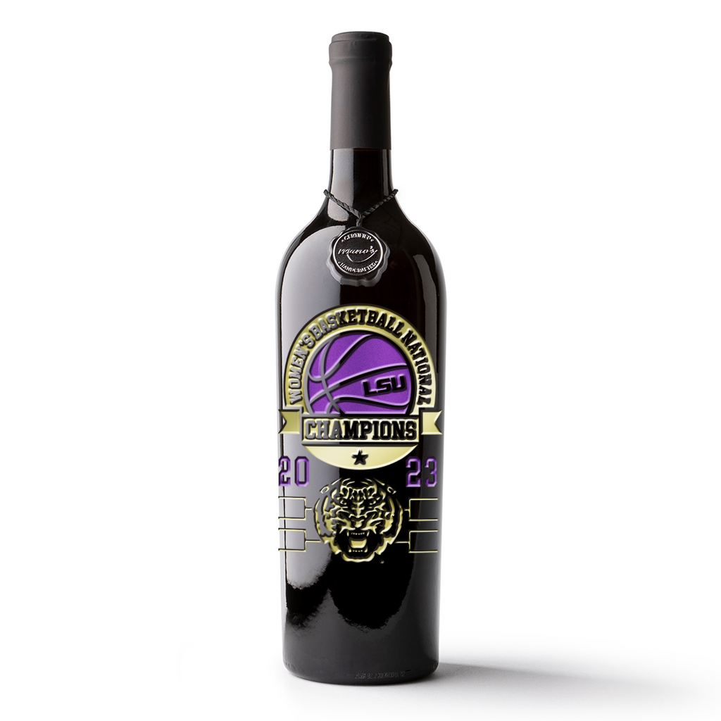 LSU 2023 Women's Basketball National Champions Etched Wine Bottle