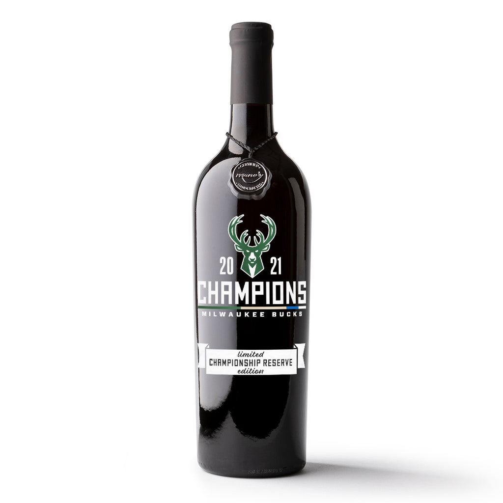 Milwaukee Bucks 2021 Championship Logo Etched Wine