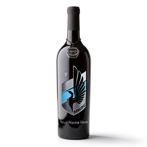MNUFC Logo Custom Name Etched Wine