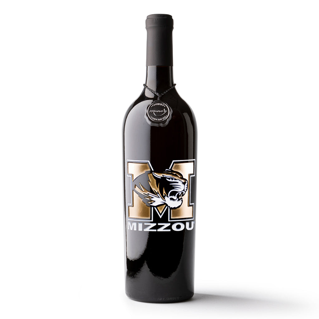 University of Missouri Logo Etched Wine Bottle