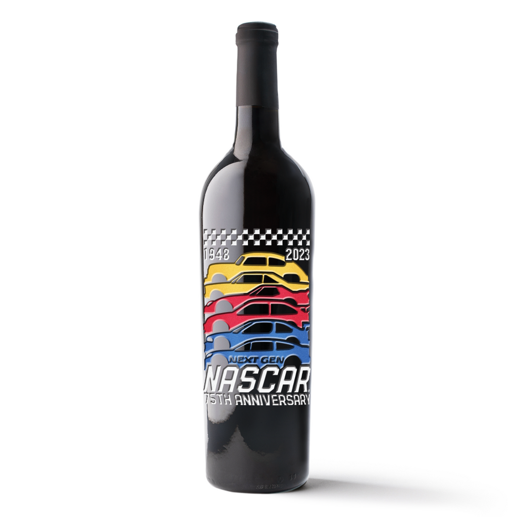 NASCAR 75th Anniversary Car Evolution Etched Wine