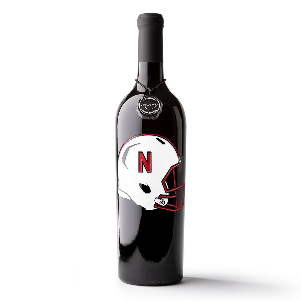University of Nebraska Football Helmet Etched Wine Bottle