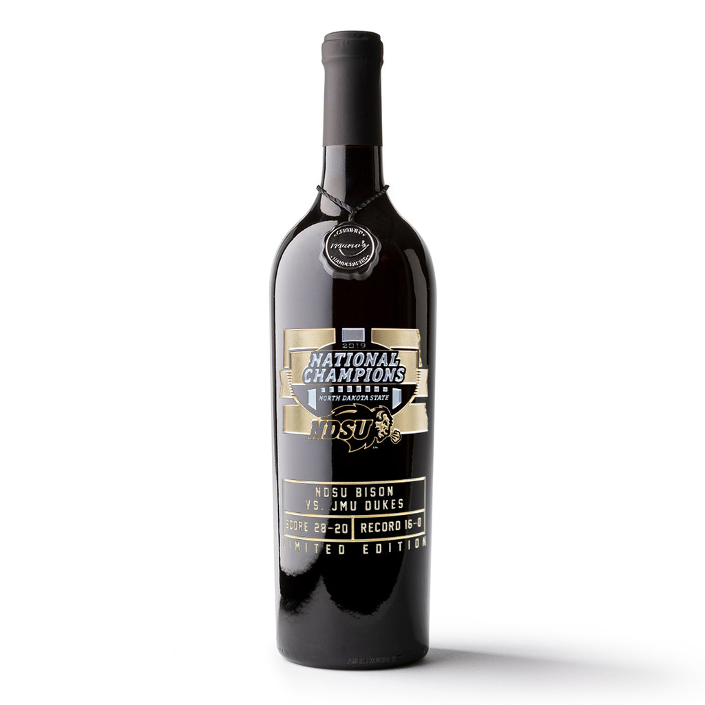 2019 NDSU Champions Logo Etched Wine