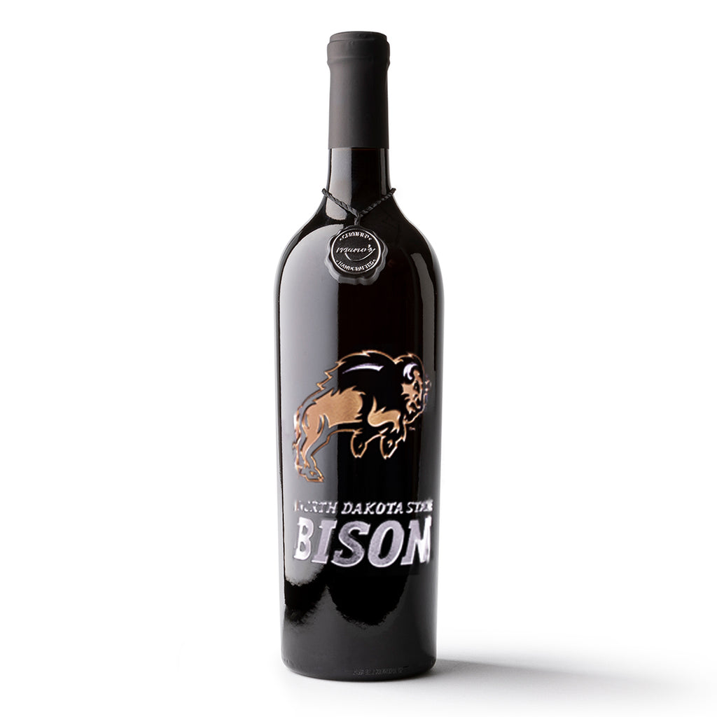 North Dakota State Bison Logo Etched Wine
