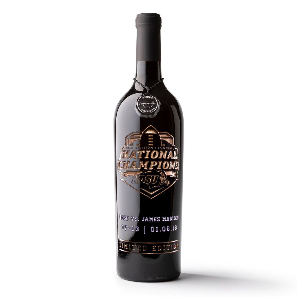 North Dakota State National Champions Logo Etched Wine