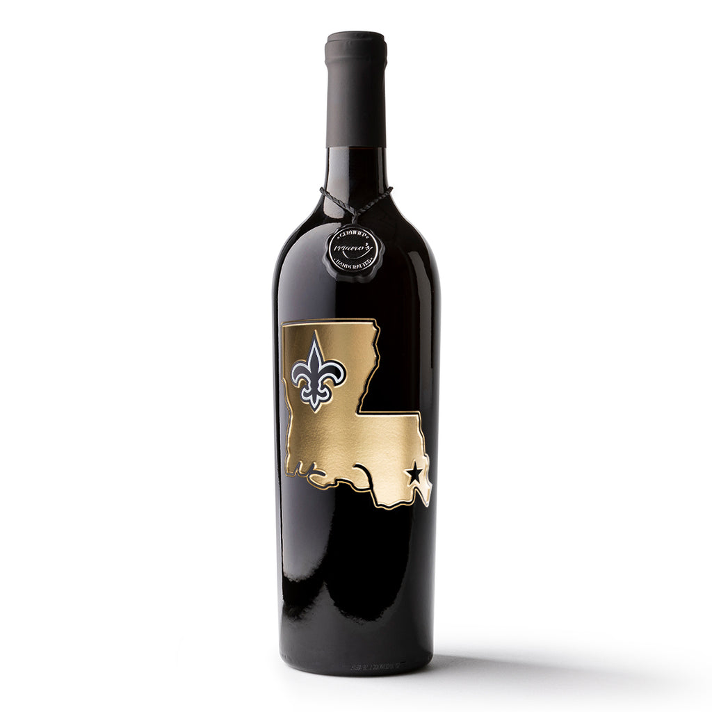 New Orleans Saints Outline Etched Wine