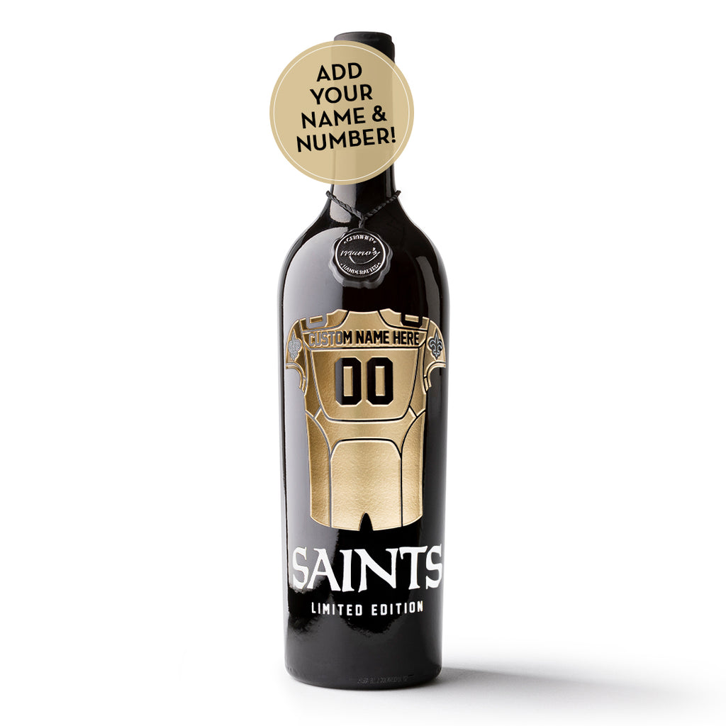 New Orleans Saints Jersey Custom Name Etched Wine