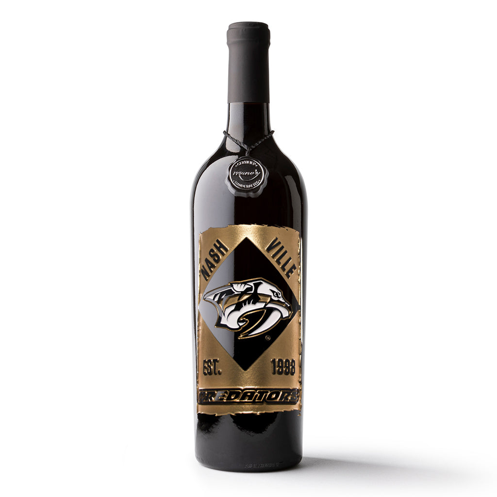 Nashville Predators Frame Etched Wine
