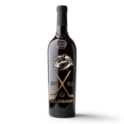 Nashville Predators Crossed Sticks Etched Wine