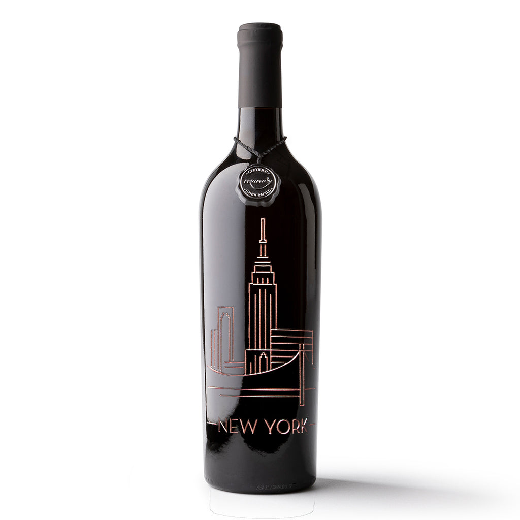 New York Sky Etched Wine Bottle