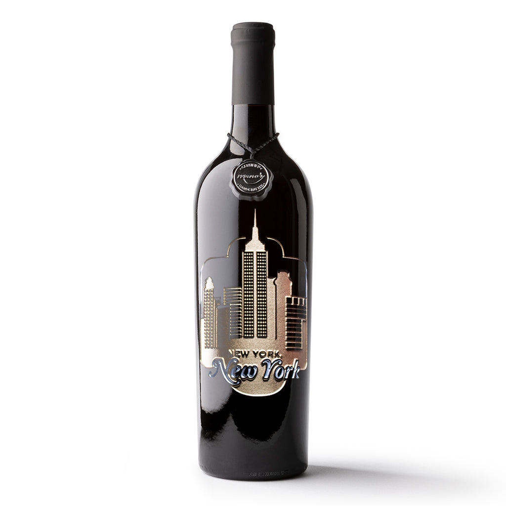 New York, New York Etched Wine Bottle