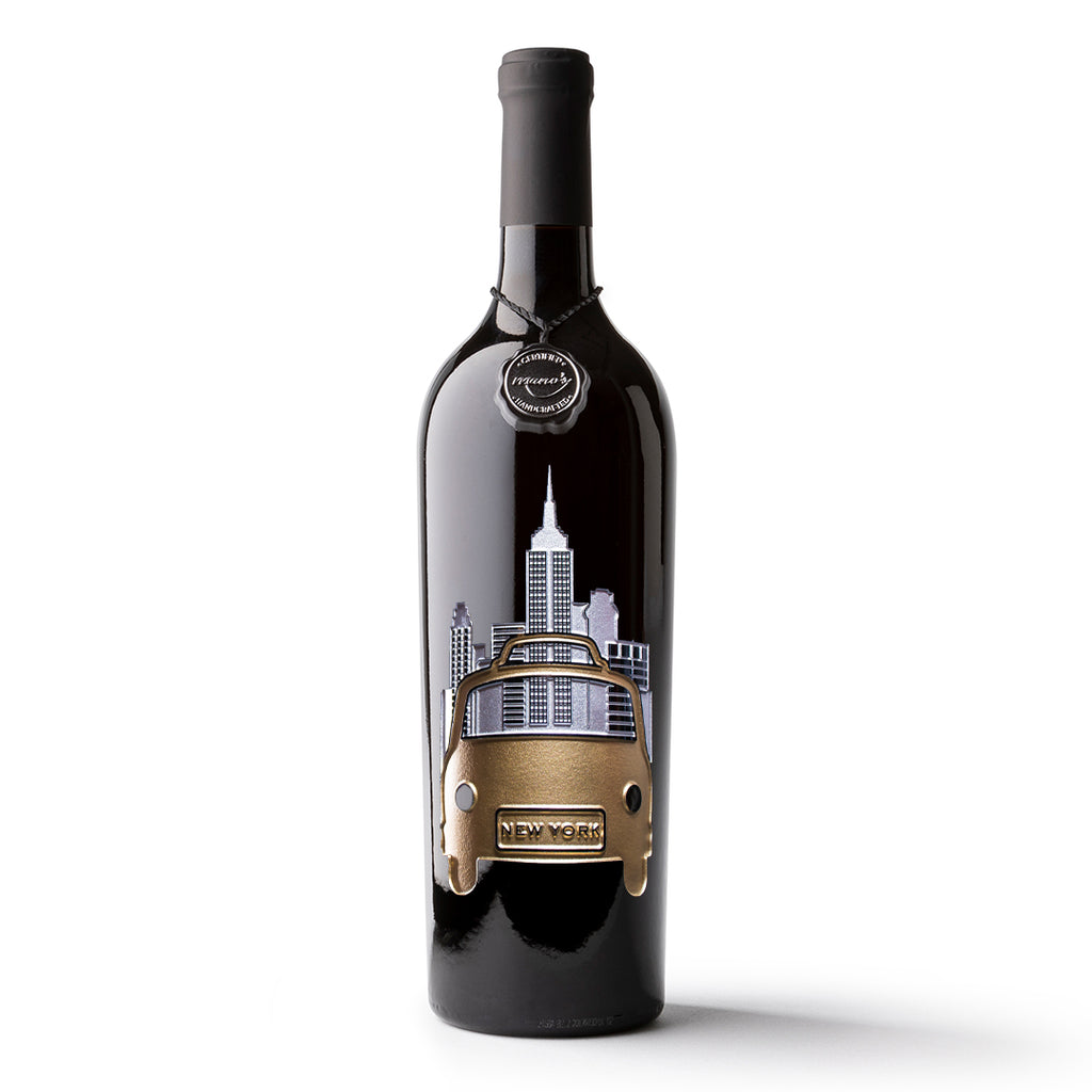 New York Taxi Etched Wine Bottle