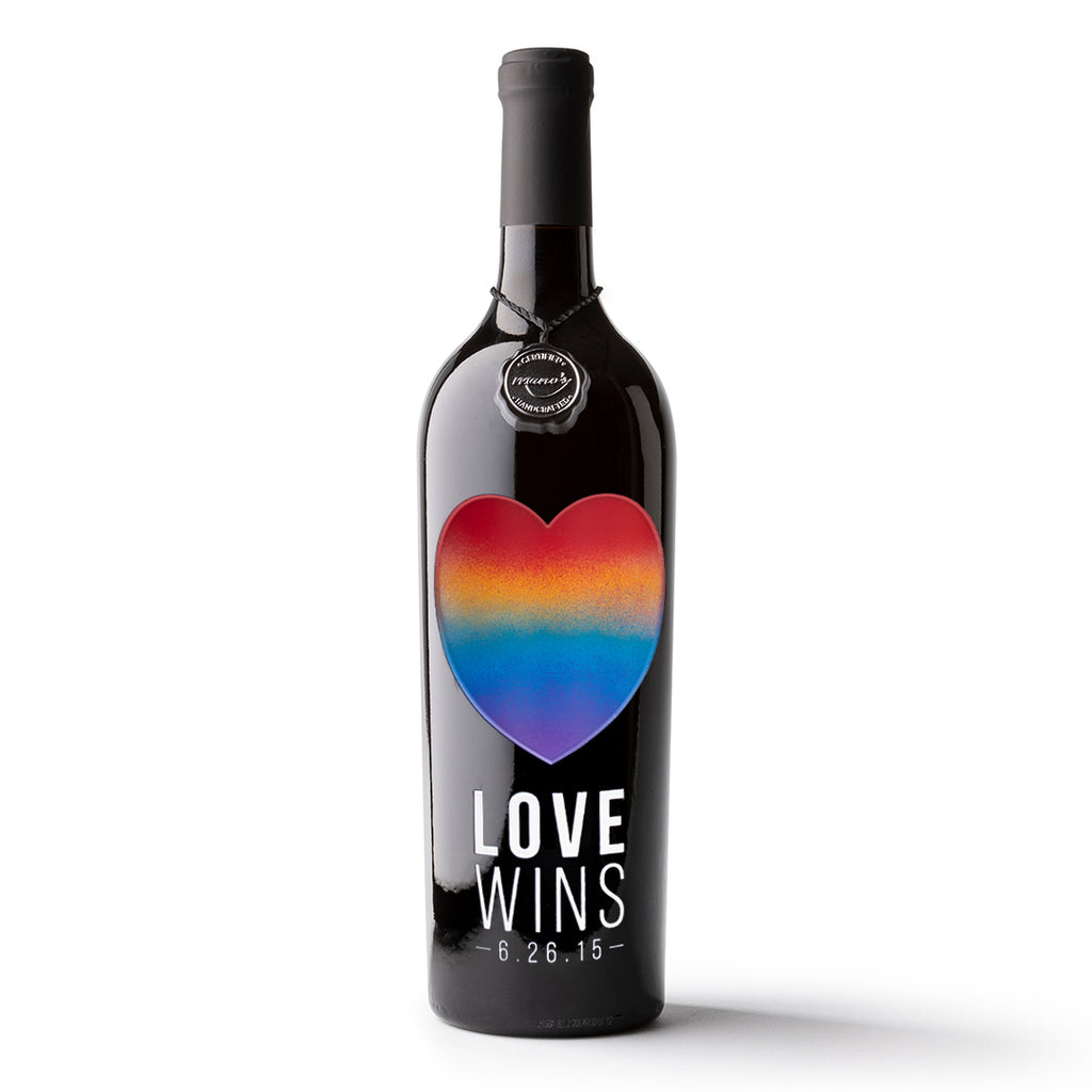 Love Wins Etched Wine Bottle