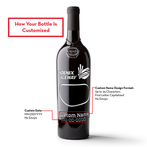 Phoenix Raceway Custom Name Etched Wine