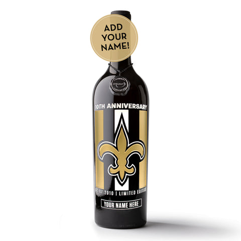 Saints 10th Anniversary Custom Name Etched Wine