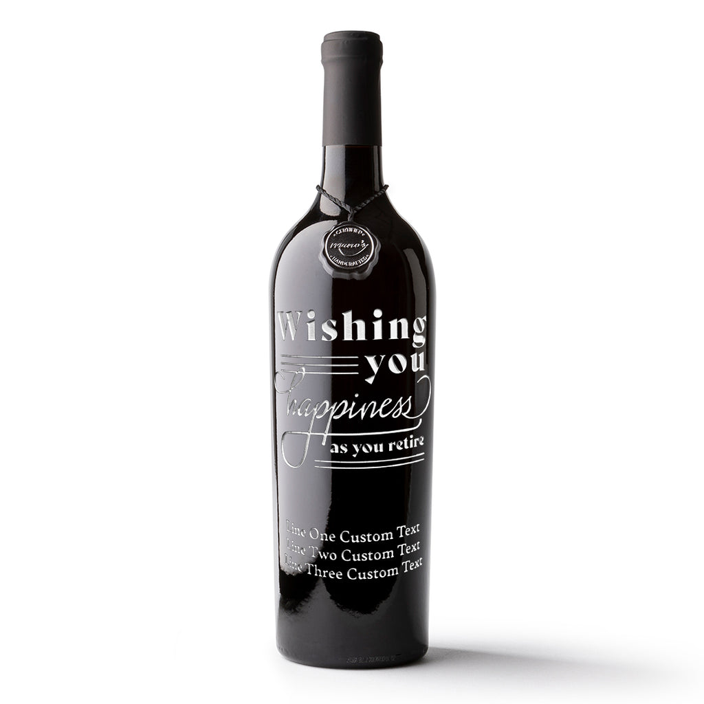 Wishing You Happiness Custom Retirement Etched Wine