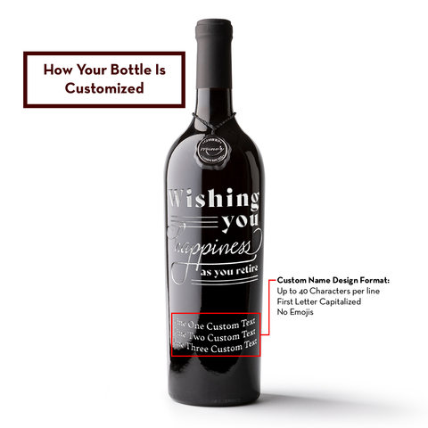Wishing You Happiness Custom Retirement Etched Wine