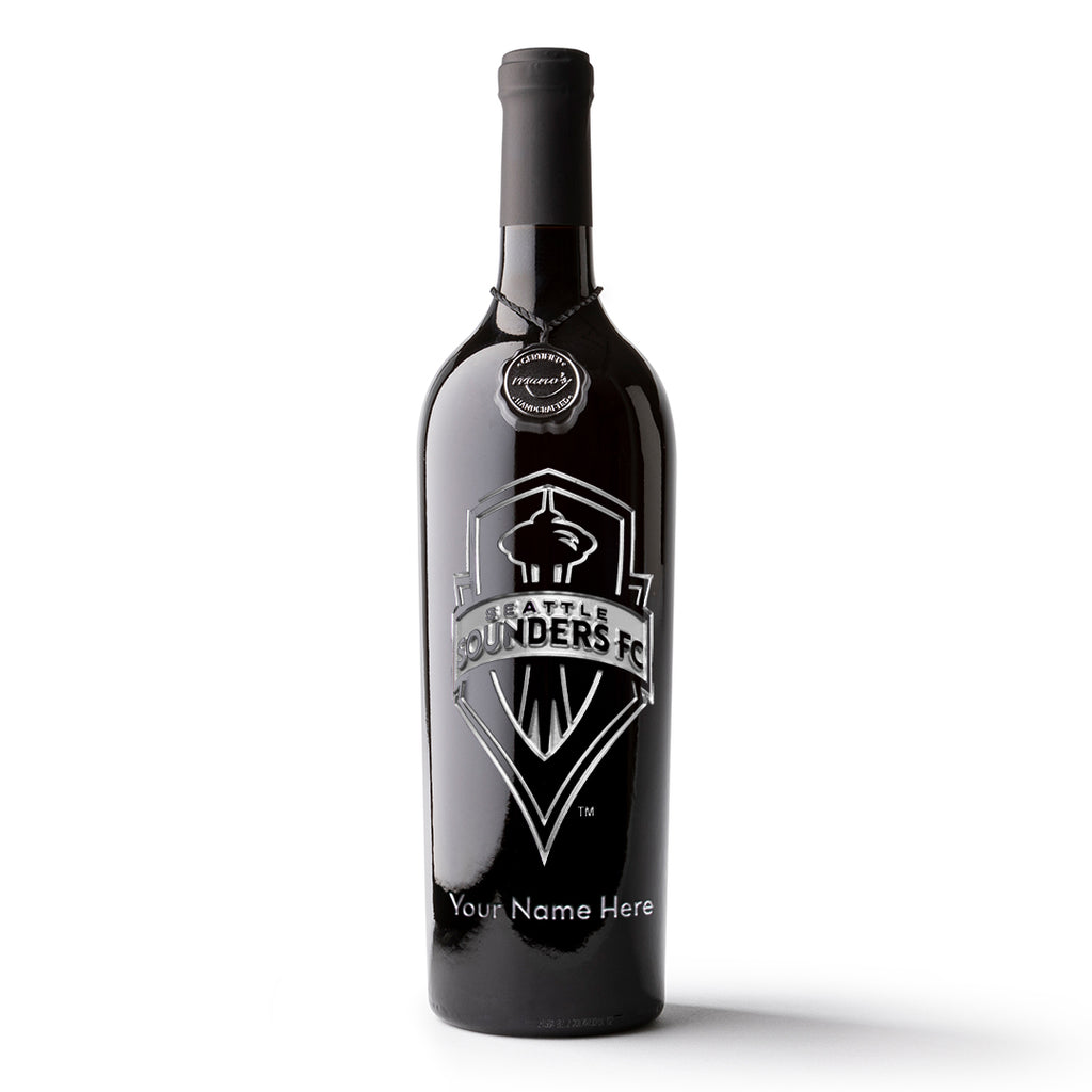 Seattle Sounders FC Logo Custom Name Etched Wine