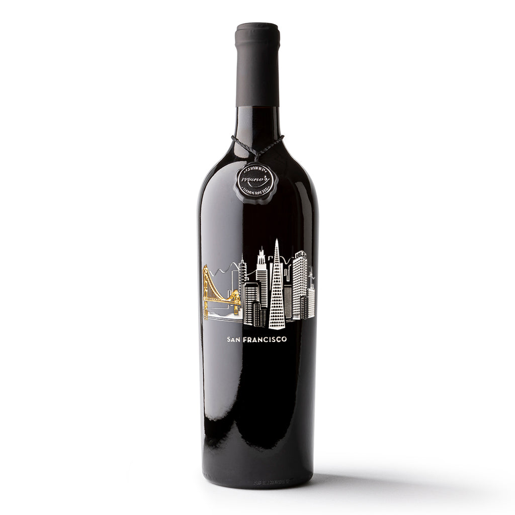 San Francisco Skyline Etched Wine Bottle