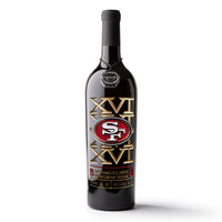 Mano's Wine San Francisco 49ers 1981 World Championship etched wine bottle with team logo and gold XVI