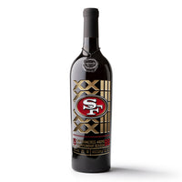 Mano's Wine San Francisco 49ers 1988 World Championship etched wine bottle with team logo and gold XXIII