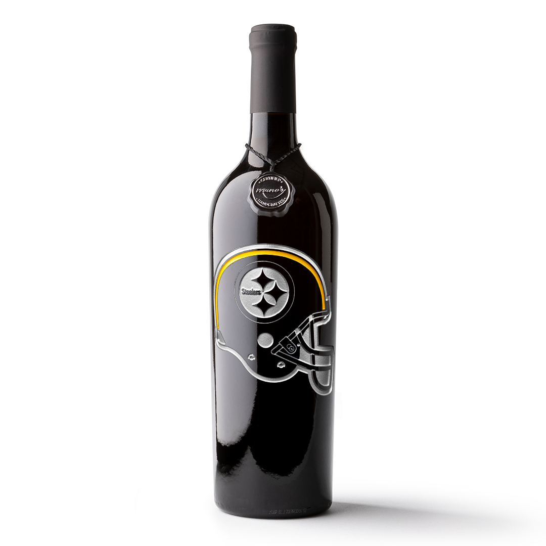 Pittsburgh Steelers Helmet Etched Wine  Mano's Wine