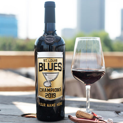 STL Blues 2019 Champions Custom Name Etched Wine