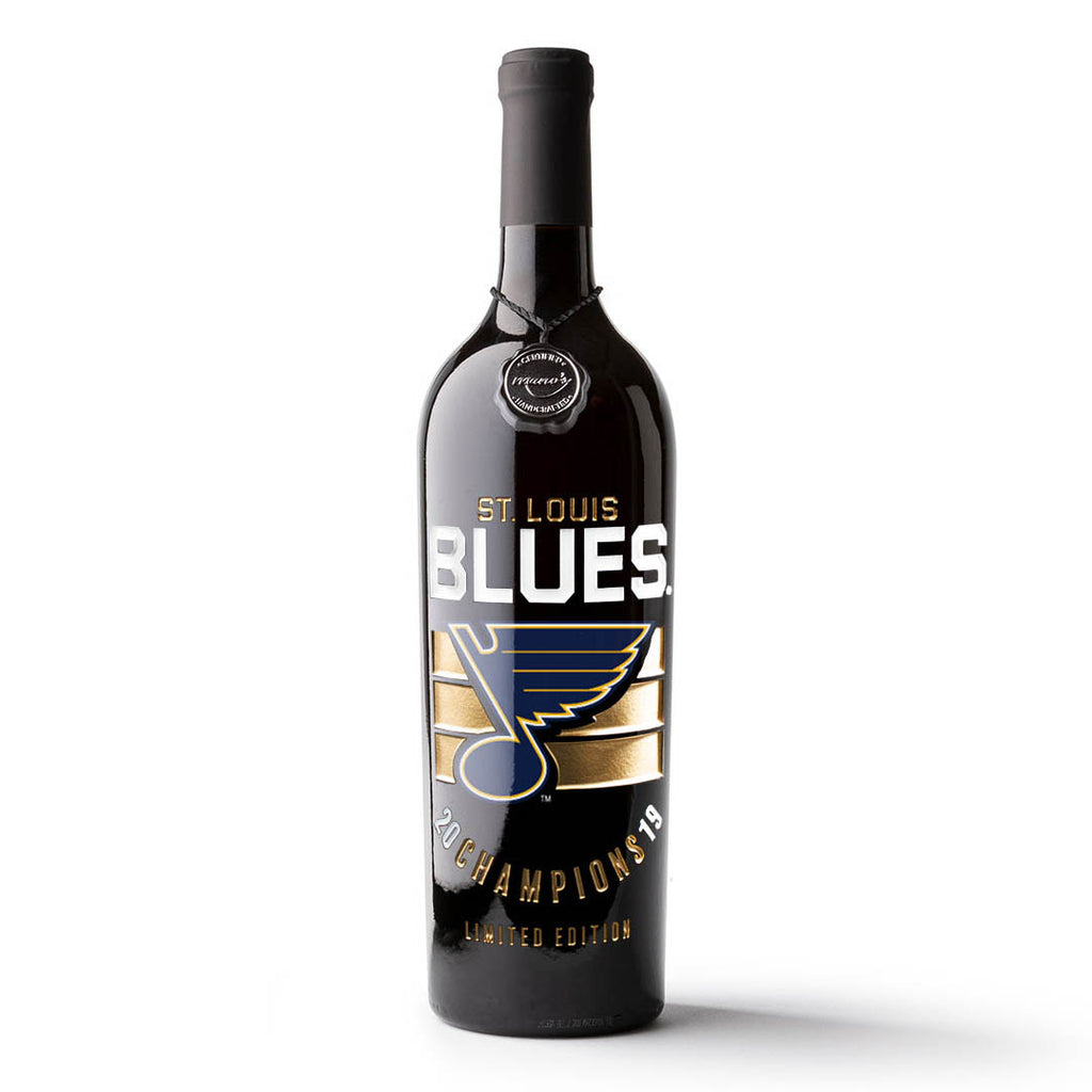 STL Blues 2019 Champions Stripes Etched Wine