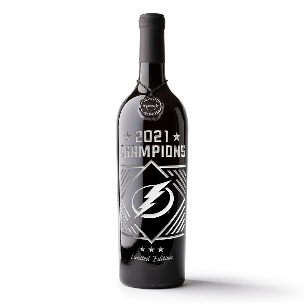 Tampa Bay Lightning 2021 Champions Etched Wine Bottle