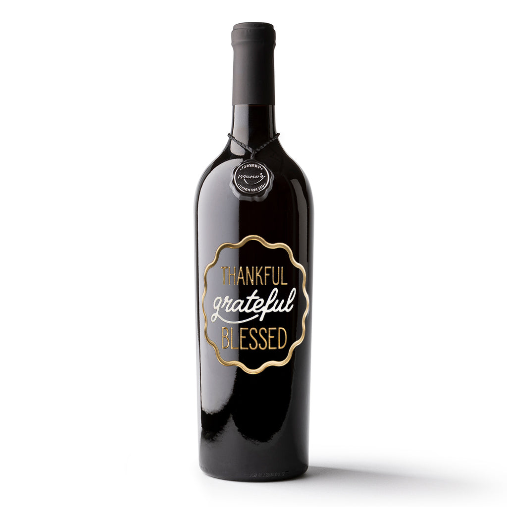 Thankful, Grateful, Blessed Etched Wine