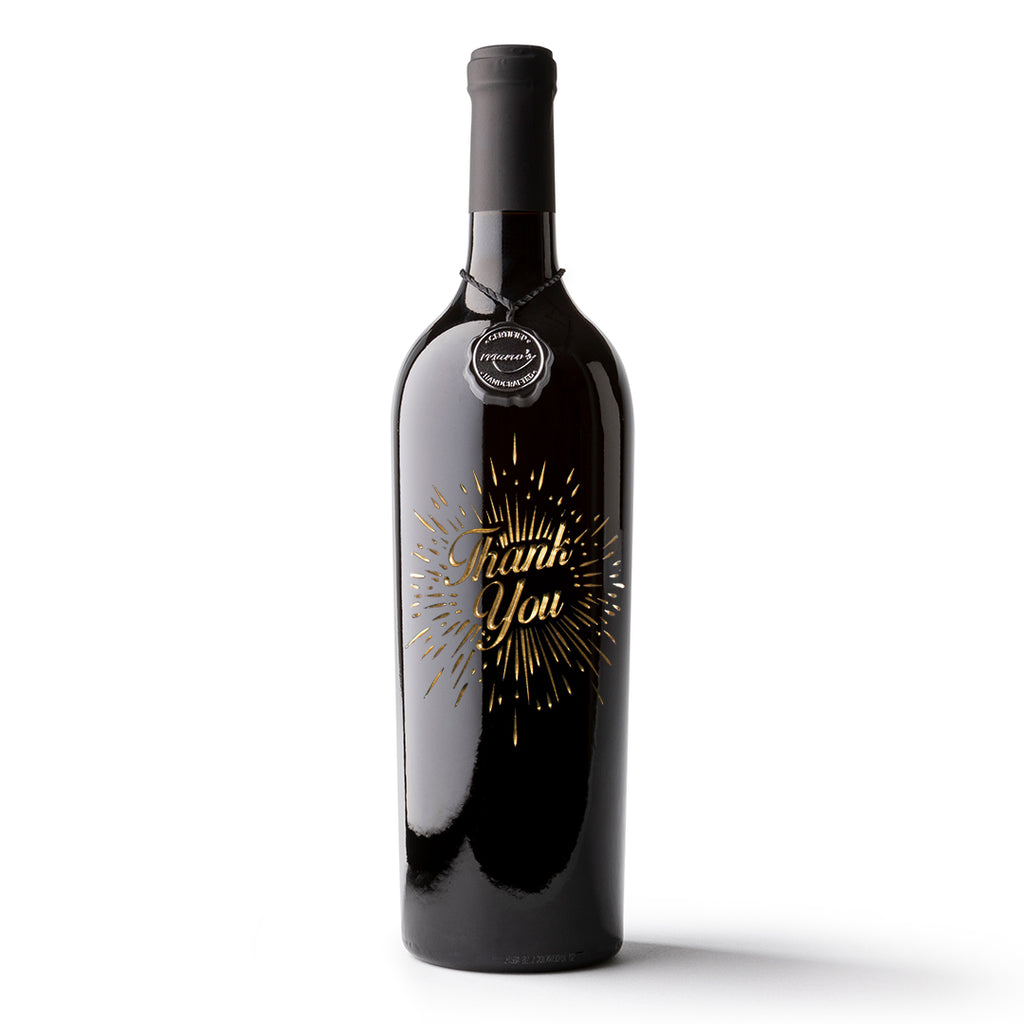 Thank You Burst Etched Wine Bottle