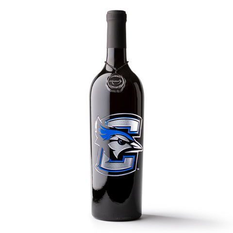 Creighton University Logo Etched Wine Bottle
