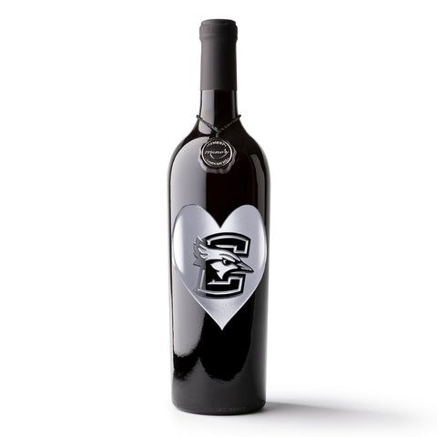 Creighton University Heart Etched Wine Bottle