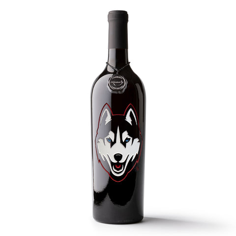 University of Connecticut Logo Etched Wine