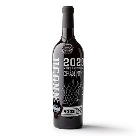UCONN 2023 Men's Basketball Champions Net Etched Wine