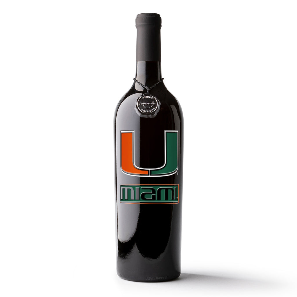University of Miami Primary Logo Etched Wine
