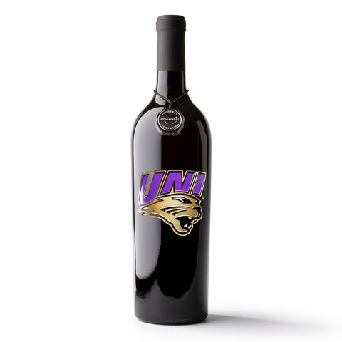University of Northern Iowa Etched Wine Bottle