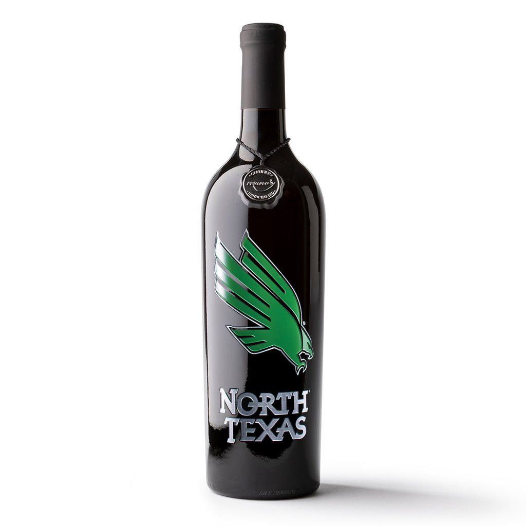 University of North Texas Etched Wine Bottle