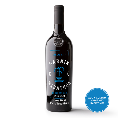Kansas City 2022 Marathon Custom Name Etched Wine Bottle