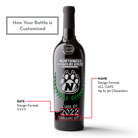Northwest Missouri State Custom Alumni Etched Wine
