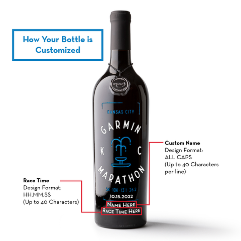 Kansas City 2022 Marathon Custom Name Etched Wine Bottle