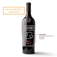 Cancer Custom Etched Wine Bottle