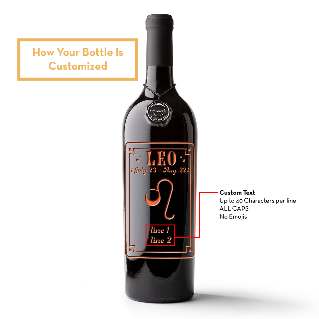 Leo Custom Etched Wine Bottle