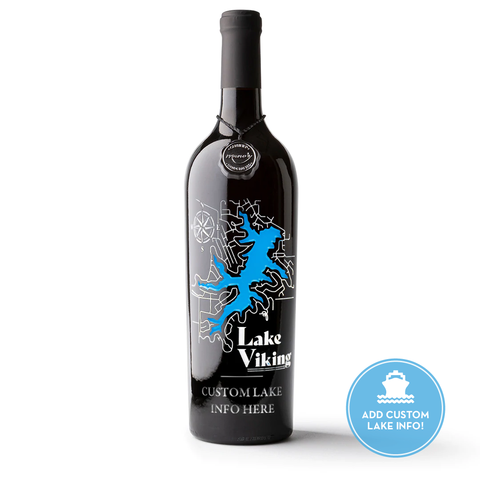 Lake Viking Custom Etched Wine Bottle