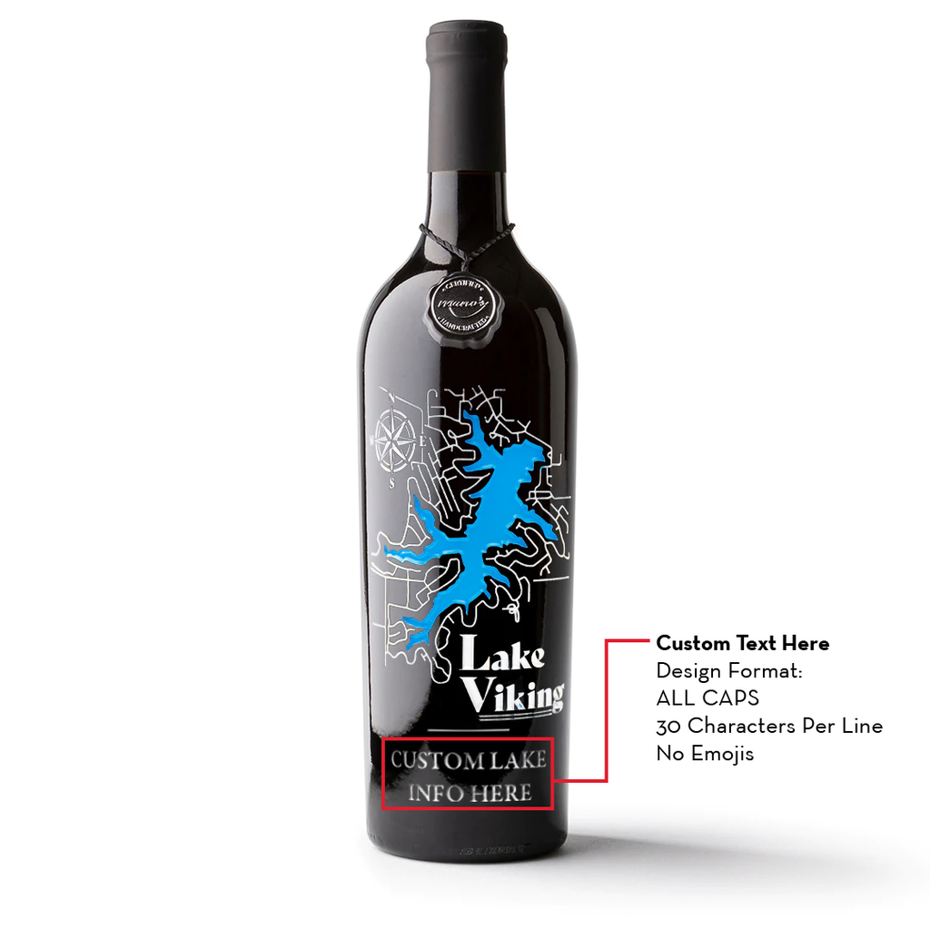 Lake Viking Custom Etched Wine Bottle