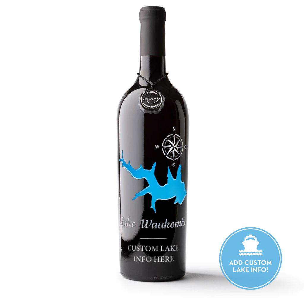 Lake Waukomis Custom Etched Wine