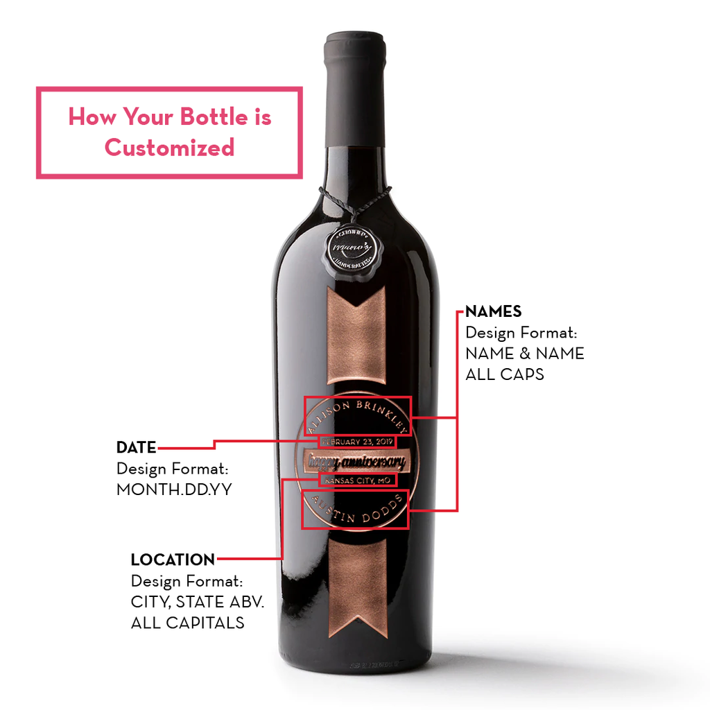Anniversary Ribbon Custom Etched Wine Bottle