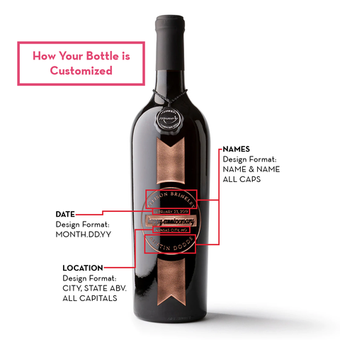 Anniversary Ribbon Custom Etched Wine Bottle