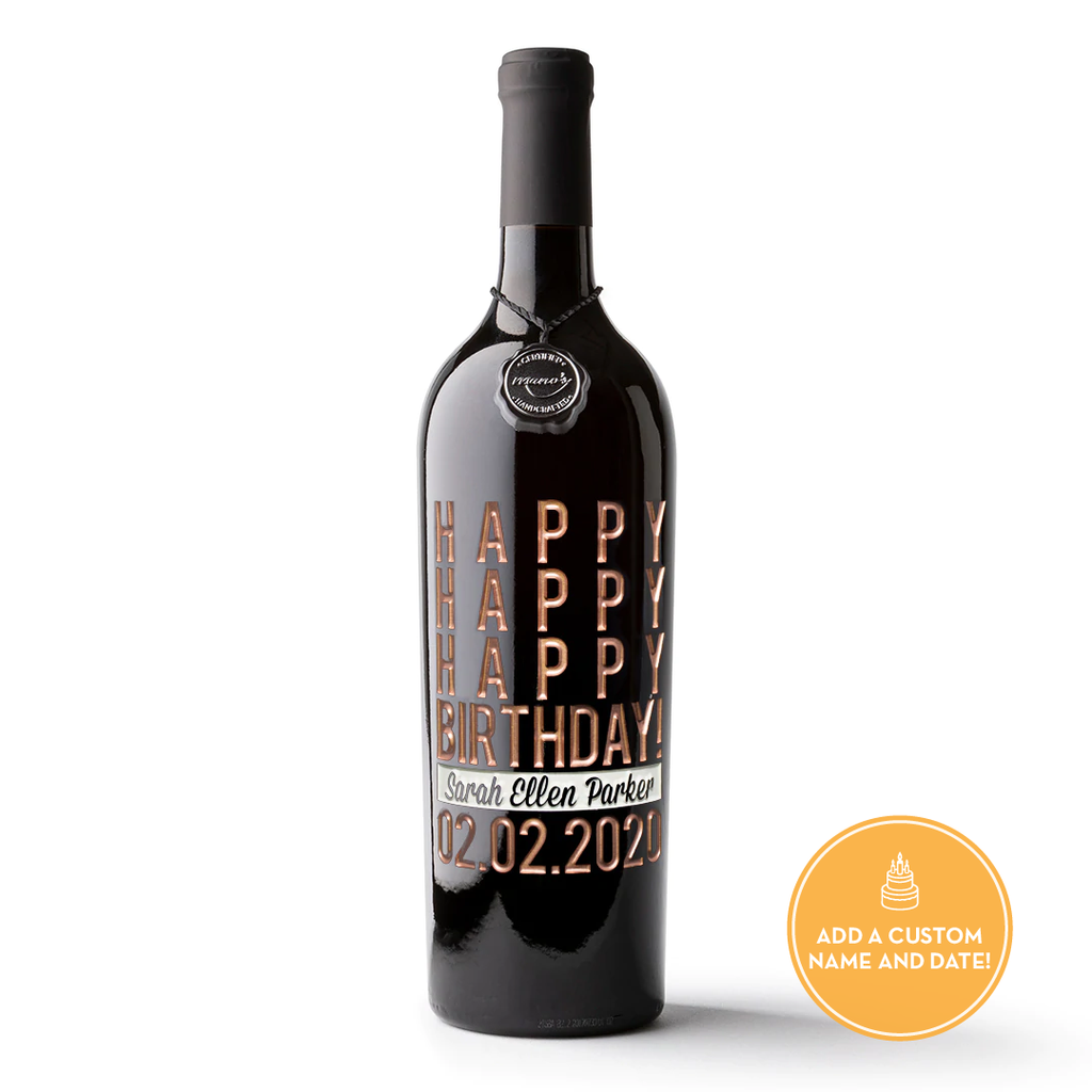 Happy Happy Birthday Custom Etched Wine Bottle